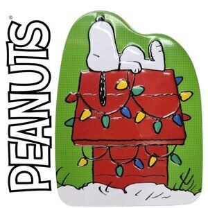 Snoopy Peanuts Small Collectible Tin Trinket Box Christmas Lights - Empty